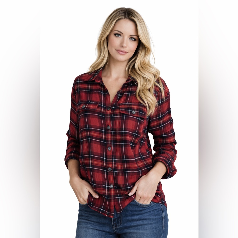 Nasty Gal Red Plaid Flannel Shirt Button Down Grunge Casual Top